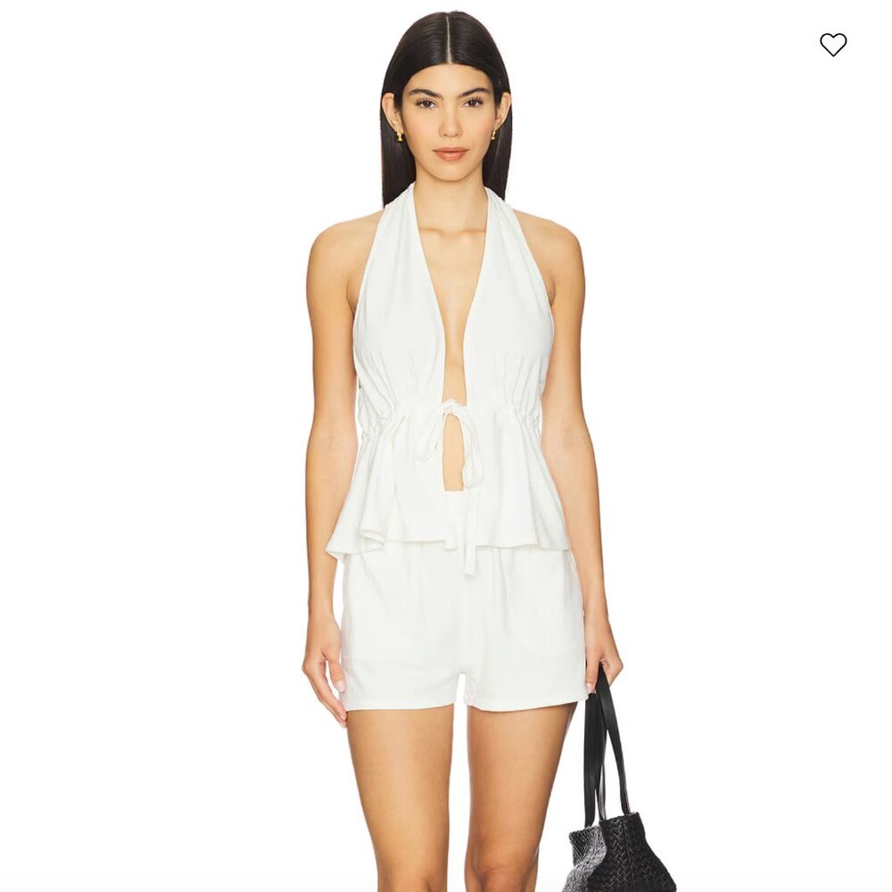 Free People White Halter Romper with Tie Front